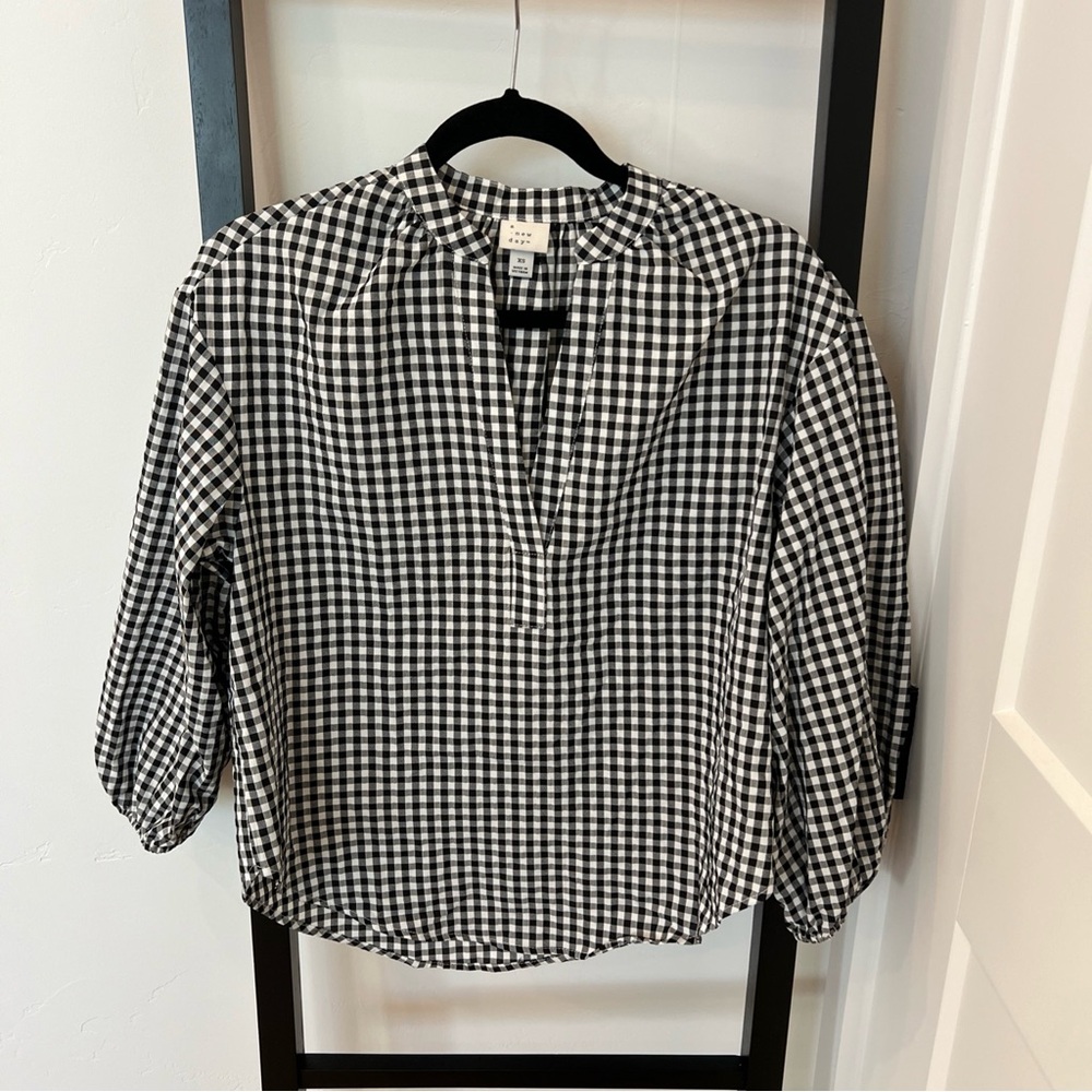a new day Black and White Checkered Blouse XS